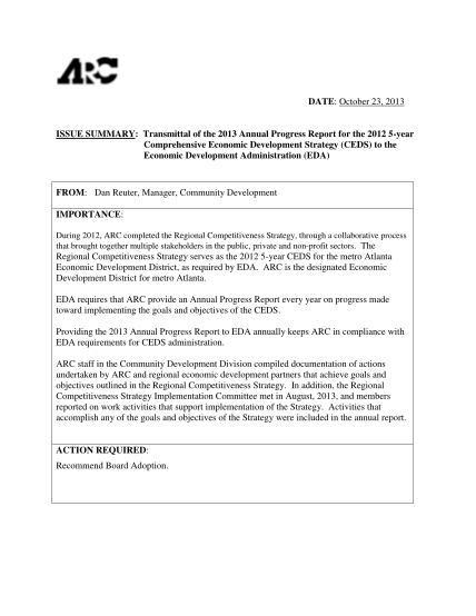 129336919-date-october-23-2013-issue-summary-transmittal-of-the-2013-annual-progress-report-for-the-2012-5-year-comprehensive-economic-development-strategy-ceds-to-the-economic-development-administration-eda-from-dan-reuter-manager