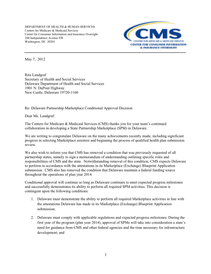 129409220-conditional-approval-letter-delaware-centers-for-medicare-cms