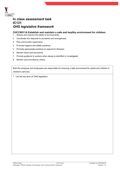 129480860-in-class-assessment-task-ic131-ohs-legislative-framework