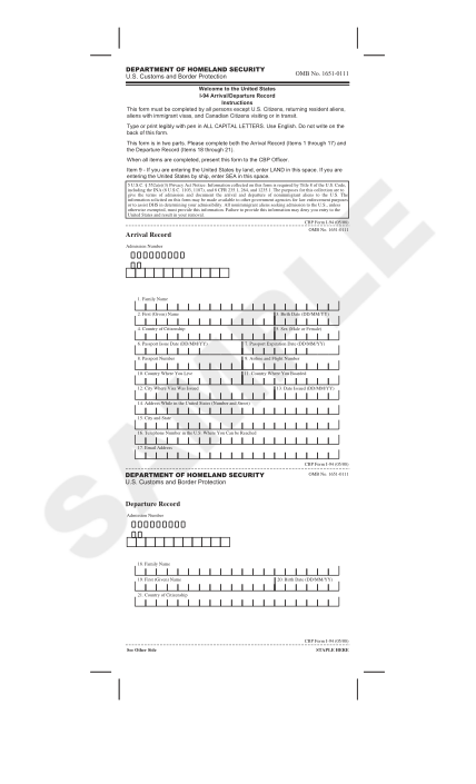 Sample Border Crossing Card for the U.S.A. - Immihelp