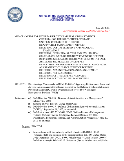 129542732-directive-type-memorandum-dtm-13-006-appealing-performance-based-and-adverse-actions-against-employees-covered-by-the-defense-civilian-intelligence-personnel-system-dcips-in-organizations-serviced-by-washington-headquarters-services