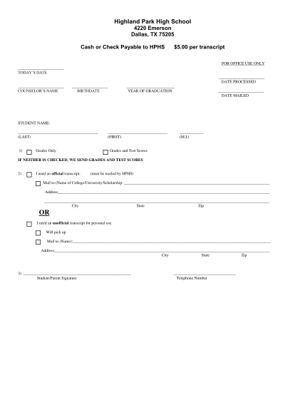 129562220-fillable-highland-park-high-school-transcript-request-form