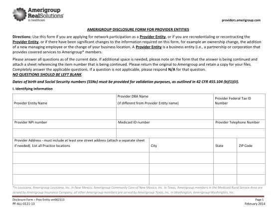 individual disclosure form for amerigroup