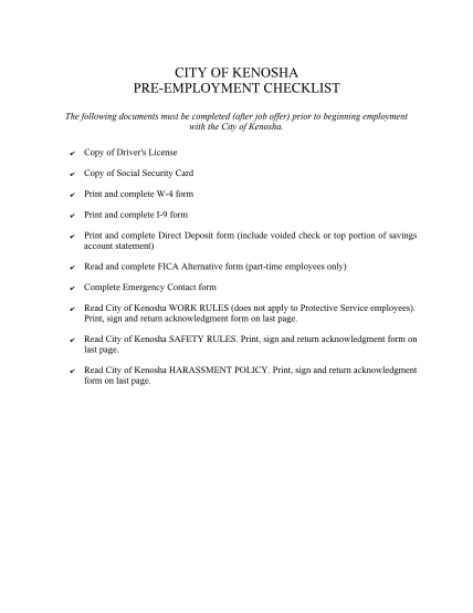 129678297-pre-employment-checklist-city-of-kenosha-wisconsin-kenosha