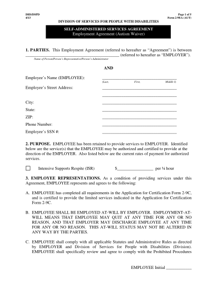 129743945-dhsdspd-413-page-1-of-5-form-2-9ea-aut-division-of-services-for-people-with-disabilities-self-administered-services-agreement-employment-agreement-autism-waiver-1-dspd-utah