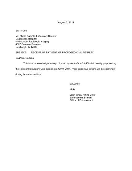 129754747-acknowledgement-letter-of-receipt-of-payment-of-proposed-civil-penalty-decaconess-hospital-ea-14-059-pbadupws-nrc