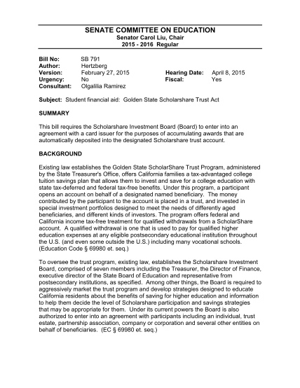 129766946-senate-committee-on-education-senator-carol-liu-chair-2015-2016-regular-bill-no-author-version-urgency-consultant-sb-791-hertzberg-february-27-2015-no-olgalilia-ramirez-hearing-date-fiscal-april-8-2015-yes-subject-student