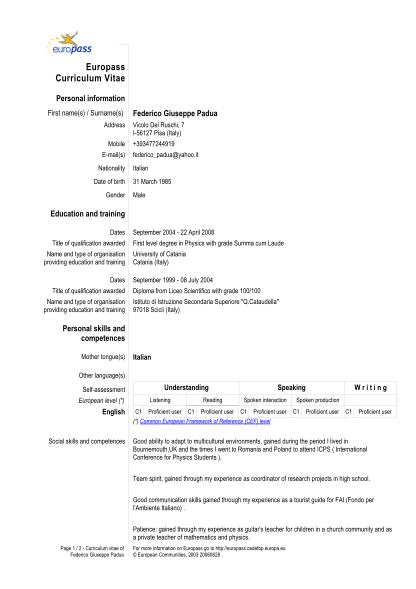 19 europass cv format page 2 - Free to Edit, Download & Print | CocoDoc