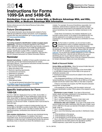 129834946-2014-instructions-for-forms-1099-sa-and-5498-sa-instructions-for-forms-1099-sa-and-5498-sa-distributions-from-an-hsa-archer-msa-or-medicare-advantage-msa-and-hsa-archer-msa-or-medicare-advantage-msa-information-irs