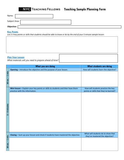 129871878-teaching-sample-planning-form-name-subject-area-social-studies-objective-key-points-list-23-key-points-or-skills-that-students-should-be-able-to-know-or-do-by-the-end-of-your-5-minute-sample-lesson-plan-your-lesson-what-materials-will