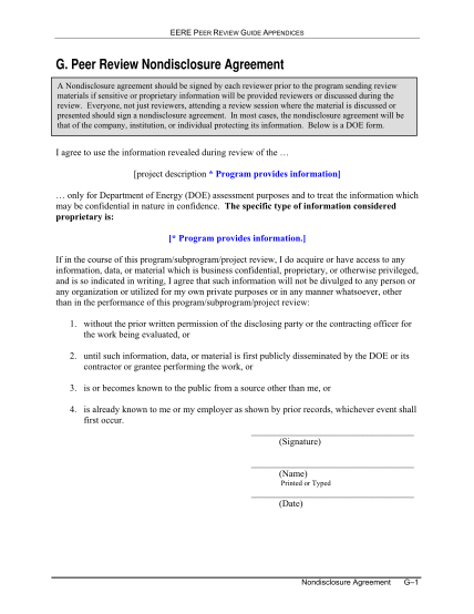 129887160-eere-peer-review-nondisclosure-agreement-appendix-g-this-peer-review-nondisclosure-agreement-should-be-signed-by-each-reviewer-prior-to-the-program-sending-review-materials-if-sensitive-or-proprietary-information-will-be-provided-revi