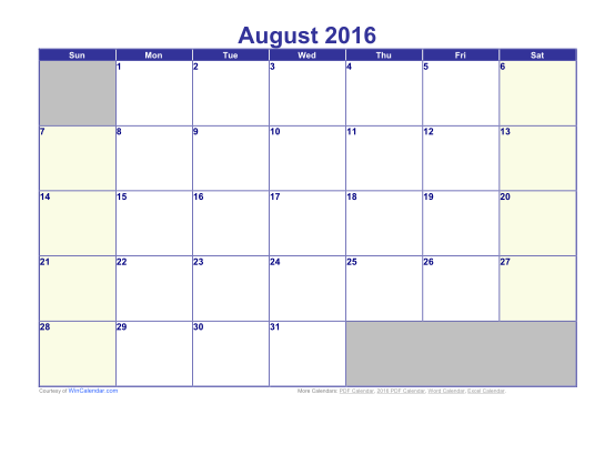 46 August 2016 Calendar Free To Edit Download And Print Cocodoc