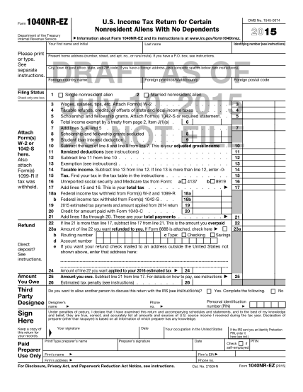 18 Form 1040nr ez Free To Edit Download Print CocoDoc