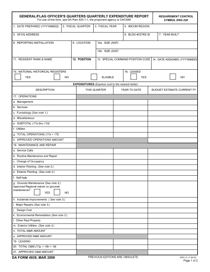 13005134-generalflag-officers-quarters-quarterly-expenditure-report-da-form-4939-mar-2009-armypubs-army