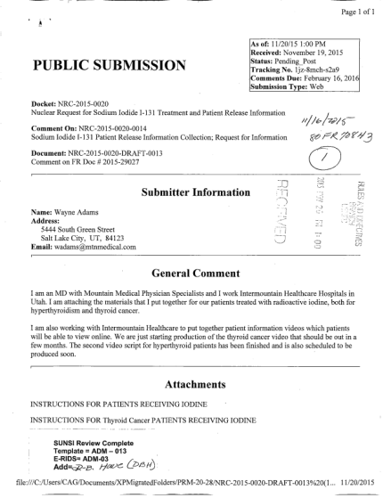 130080253-comment-1-of-dr-wayne-adams-on-behalf-of-intermountain-healthcare-on-sodium-iodide-i-131-patient-release-information-collection-request-for-information-nrc