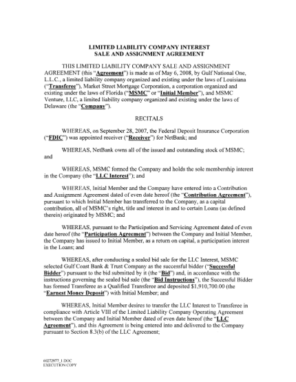 130115912-limited-liability-company-interest-sale-and-assignment-agreement-fdic