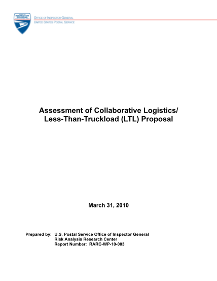 130120227-assessment-of-collaborative-logistics-lessthantruckload-ltl-proposal-march-31-2010-prepared-by-u-uspsoig