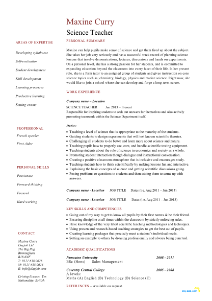130383560-science-teacher-resume-example-downloadable-and-call-centre-advisor-cv-template