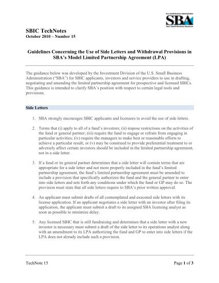 130495622-guidelines-concerning-the-use-of-side-letters-and-withdrawal-provisions-in-sbas-model-limited-partnership-agreement-lpa-sba