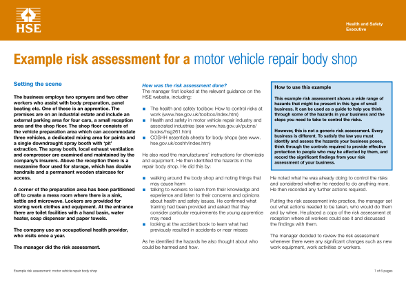 130703079-example-risk-assessment-for-a-motor-vehicle-repair-body-shop-example-risk-assessment-for-a-motor-vehicle-repair-body-shop