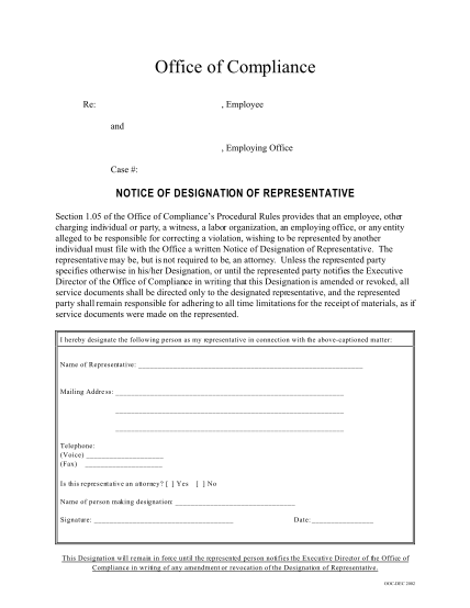 13102081-form-notice-fo-designation-of-representative-office-of-compliance-compliance