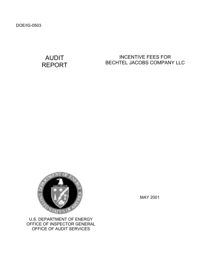 13173841-doeig-0503-audit-report-incentive-fees-for-bechtel-jacobs-company-llc-may-2001-u-energy