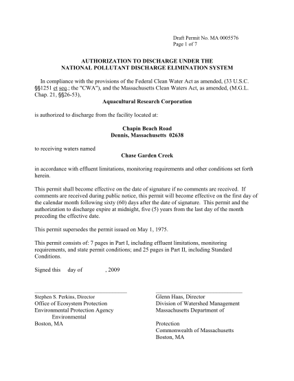 13229800-aquacultural-research-corporation-permit-ma0005576-contains-npdes-permit-forms-amp-attachments-for-the-aquacultural-research-corporation-in-dennis-ma-to-discharge-to-chase-garden-creek-epa