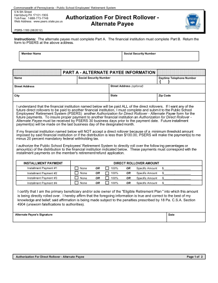 1341201-fillable-authorization-for-direct-rollover-refund-psers-form-psers-state-pa
