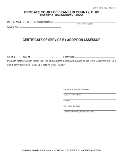 1355588-fillable-certificate-of-service-franklin-county-ohio-form-franklincountyohio