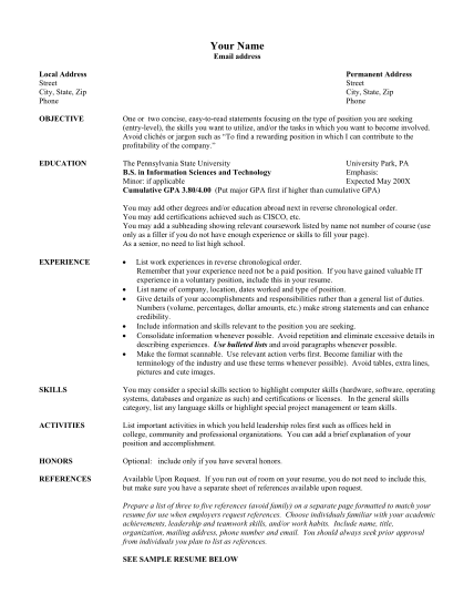 1365500-resume-template-resume-template--college-of-information-sciences-and--various-fillable-forms-ist-psu