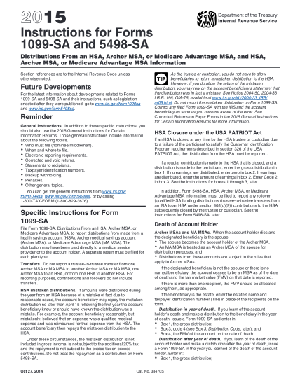 13942910-2015-instructions-for-forms-1099-sa-and-5498-sa-instructions-for-forms-1099-sa-and-5498-sa-distributions-from-an-hsa-archer-msa-or-medicare-advantage-msa-and-hsa-archer-msa-or-medicare-advantage-msa-information-irs-ustreas