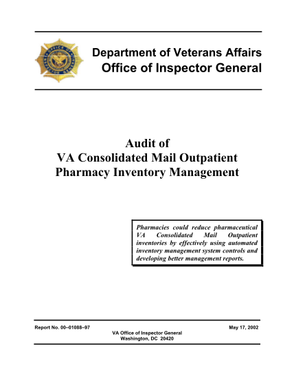 13955615-audit-of-consolidated-mail-outpatient-pharmacy-inventory-management-rpt00-01088-97-audit-of-consolidated-mail-outpatient-pharmacy-inventory-management-rpt00-01088-97-va