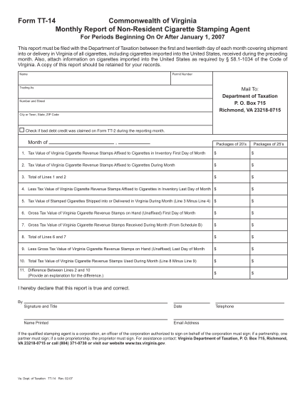 1416671-tt-14-commonwealth-of-virginia-monthly-report-of-non-resident-various-fillable-forms-tax-virginia