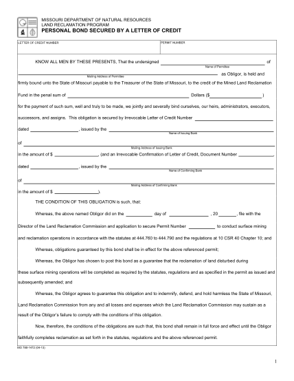 141811-fillable-personal-bond-secured-by-letter-of-credit-mo-780-1472-form-dnr-missouri
