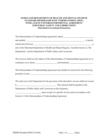 14285894-dhmh-standard-mou2-806-page-1-of-pages-maryland-dhmh-maryland