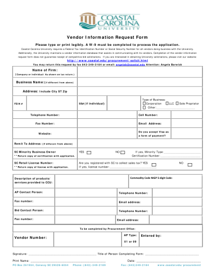 1441510-vendorapp-vendor-information-request-form--coastal-carolina-university-various-fillable-forms-coastal