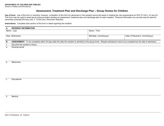 14707900-dcffcfs2430-e-pdf-assessment-treatment-plan-and-discharge-plan-group-homes-for-childrendoc-pdf-form-dcf-wisconsin