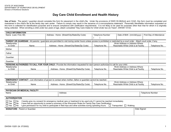 147480-fillable-state-of-wisconsin-daycare-child-enrollment-and-health-history-form-dhs-wisconsin