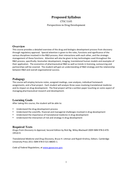 15382488-ctsc-5105perspectives-in-drug-development-proposed-syllabus-rwjms-umdnj