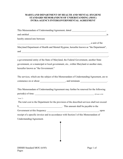 15390783-dhmh-standard-mou-605-page-1-of-pages-maryland-dhmh-maryland