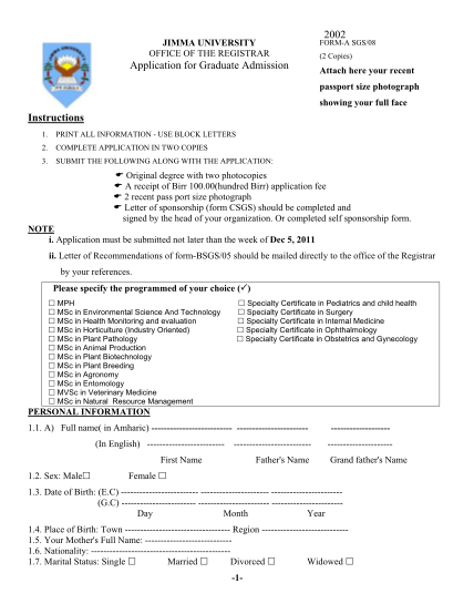 15452101-fillable-jimma-university-application-form