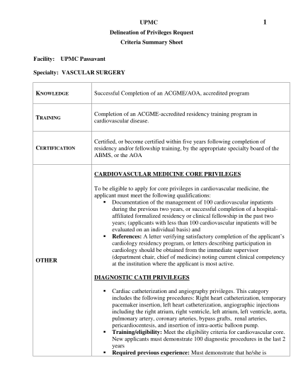 15524363-upmc-delineation-of-privileges-request-criteria-summary-sheet-facility-upmc-passavant
