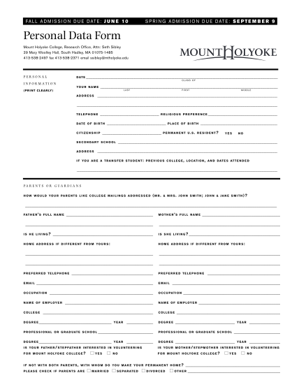 15578754-fillable-mount-holyoke-personal-data-form-mtholyoke