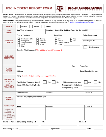 15618827-hsc-incident-report-form-texas-aampm-health-science-center-tamhsc