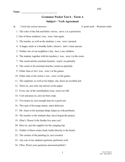 61 Subject Verb Agreement Practice Page 4 - Free To Edit, Download & Print | Cocodoc