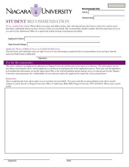 16042300-student-recommendation-form-niagara-university-niagara