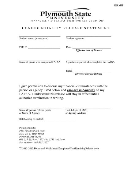 16120431-confidentiality-statement-for-plymouth-state-university-financial-aidbursar-office-employees-plymouth
