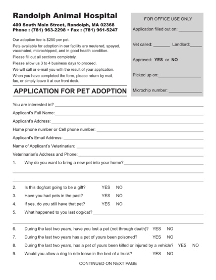 21 Printable Blank Pet Adoption Forms Free to Edit Download Print