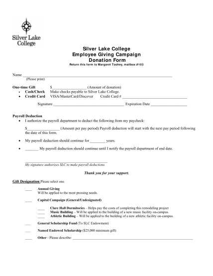 16237731-silver-lake-college-employee-giving-campaign-donation-form