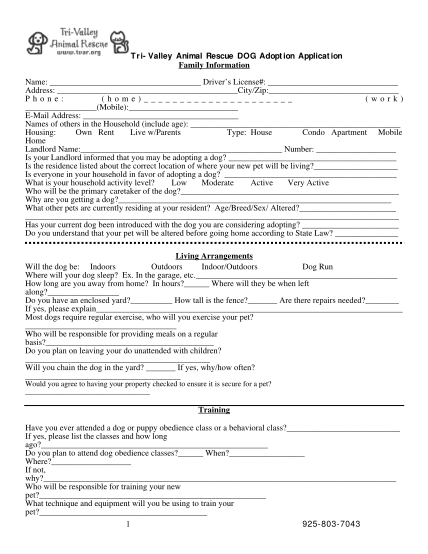 21 Printable Blank Pet Adoption Forms - Free to Edit, Download & Print |  CocoDoc
